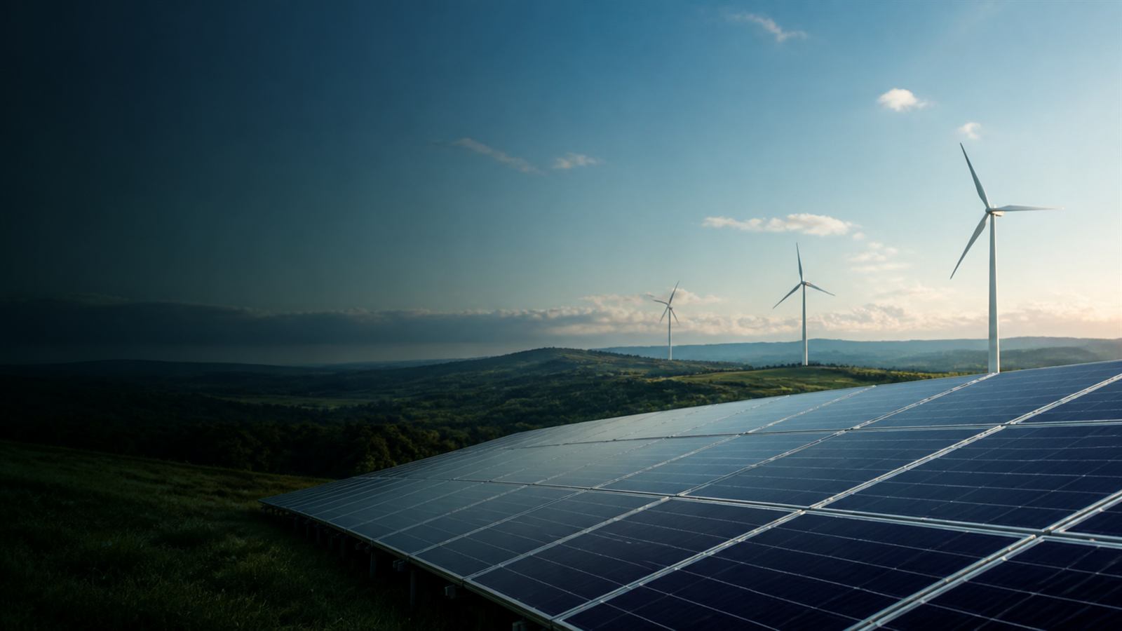 Güneş panelleri ve rüzgar türbinleri ile yeşil enerji arka planı
